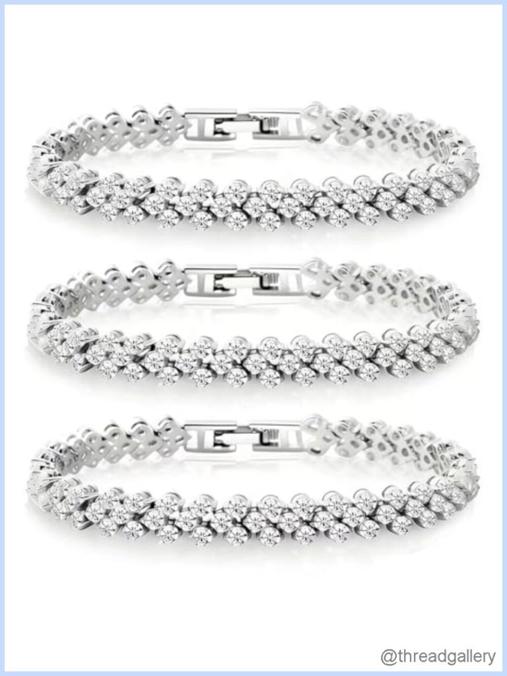 Rhinestone Tennis Bracelets for Women 3-Pack, Silver Tone Bridal Jewelry